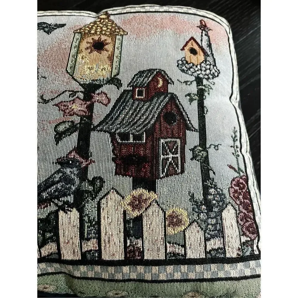 Birdhouse Tapestry Throw Pillow 15X15 EUC